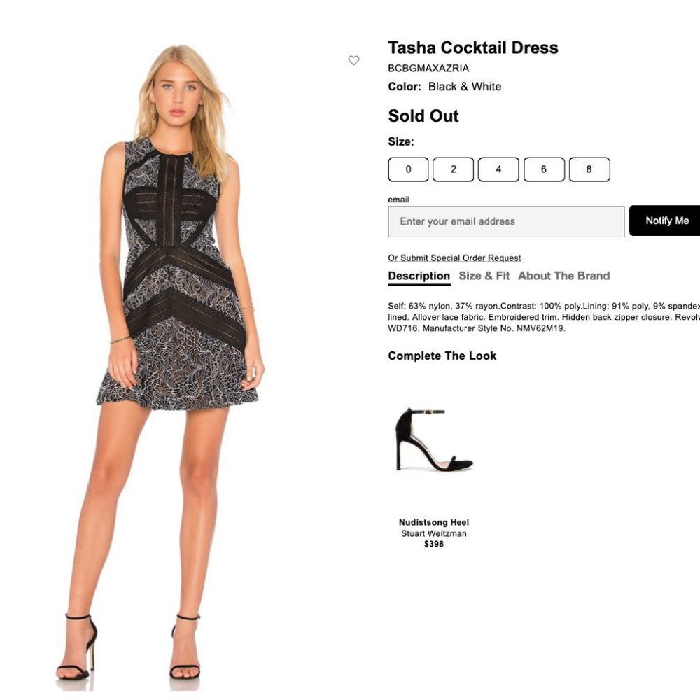 Chic BCBGMAXAZRIA Tasha Cocktail Dress In Black/White Size 0